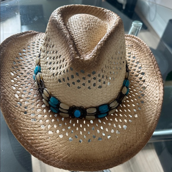 Stylish Tan Straw Hat with Blue Accents - Picture 2 of 6